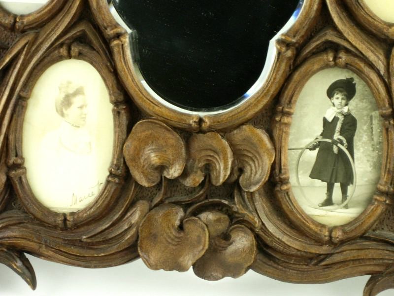 Fantastic 19th Century Carved Black Forest Bavarian Mirrored Picture Frame Fantastic 19th Century Carved Black Forest Bavarian Mirrored Picture Frame
