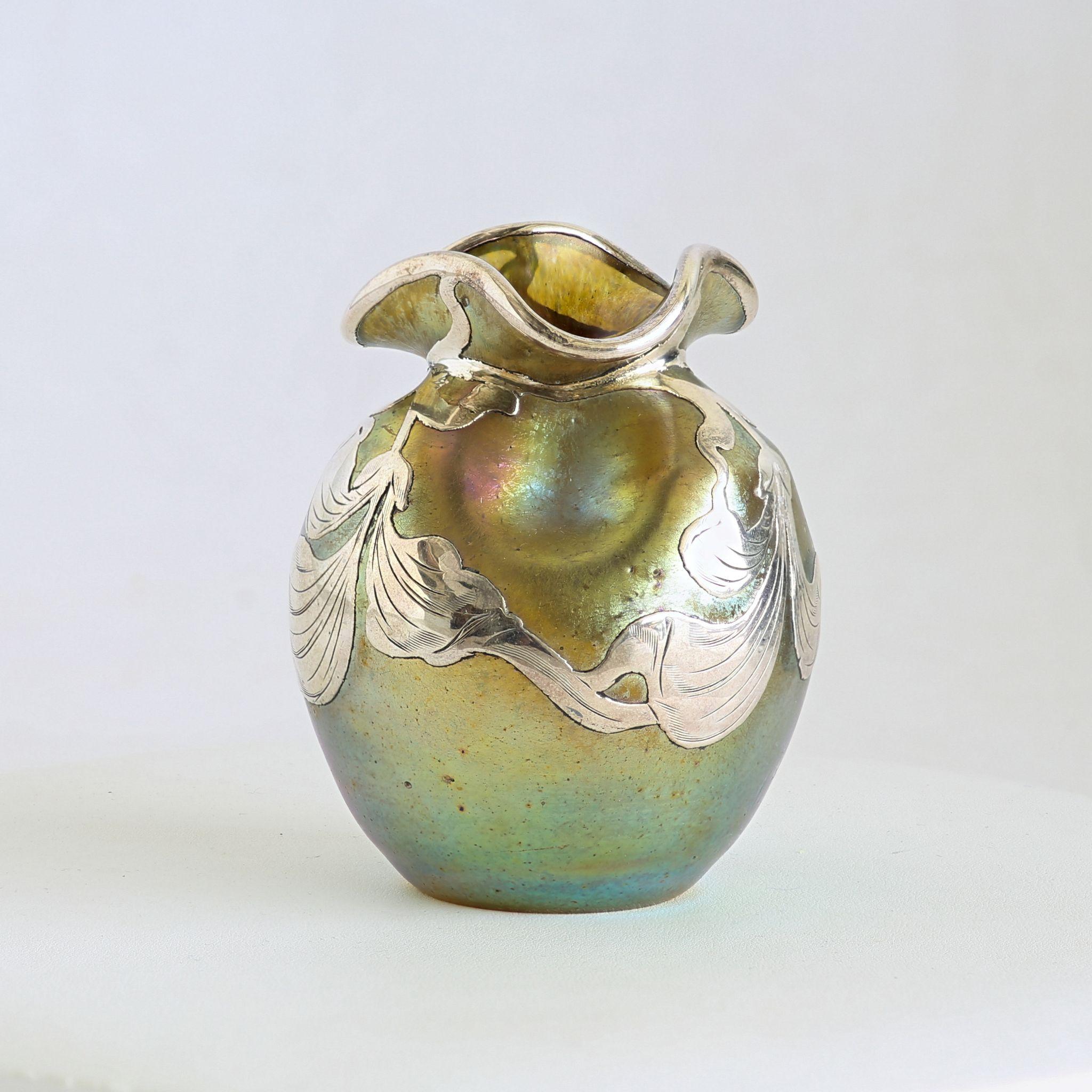 Elegant Circa 1890 Loetz Sterling Silver Overlay Cabinet Vase Elegant Circa 1890 Loetz Sterling Silver Overlay Cabinet Vase