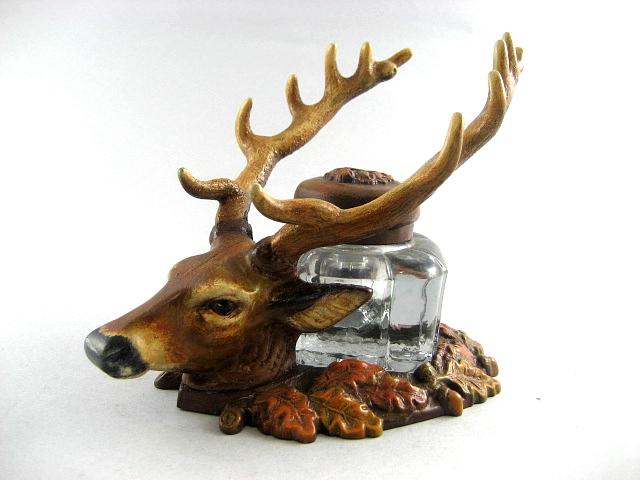 Victorian Era Inkwell In The Shape Of A Deer Head With Fall Foliage Victorian Era Inkwell In The Shape Of A Deer Head With Fall Foliage