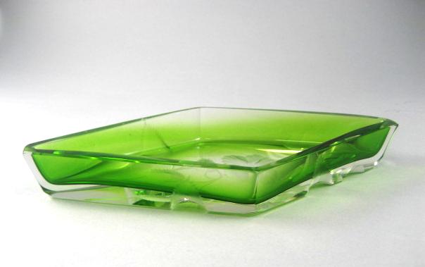 Circa 1920 Signed Moser Emerald Green Floral Intaglio Cut Tray Circa 1920 Signed Moser Emerald Green Floral Intaglio Cut Tray