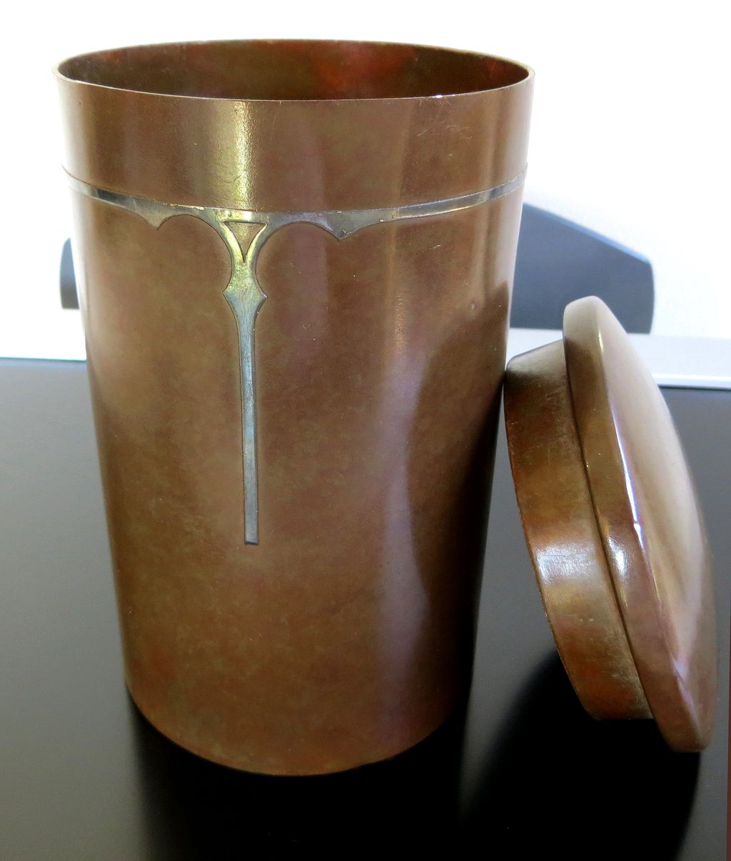 Signed Silver Crest Arts & Crafts Silver Inlaid Bronze Humidor Signed Silver Crest Arts & Crafts Silver Inlaid Bronze Humidor