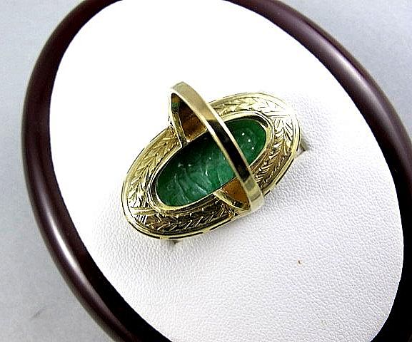 Rare Vintage 14K Gold Art Deco Carved Enameled Jade Ring With Seed Pearls Rare Vintage 14K Gold Art Deco Carved Enameled Jade Ring With Seed Pearls
