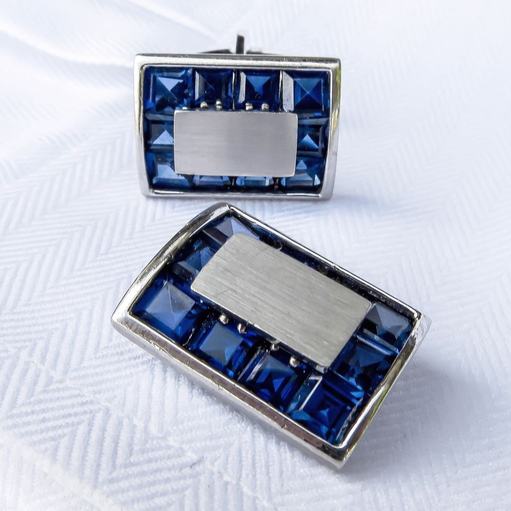 Handsome Pair Of Vintage 14K Lucien Piccard Sapphire Cufflinks Handsome Pair Of Vintage 14K Lucien Piccard Sapphire Cufflinks
