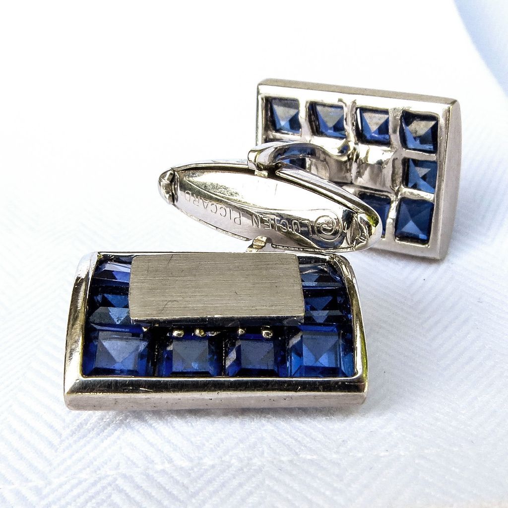 Handsome Pair Of Vintage 14K Lucien Piccard Sapphire Cufflinks Handsome Pair Of Vintage 14K Lucien Piccard Sapphire Cufflinks
