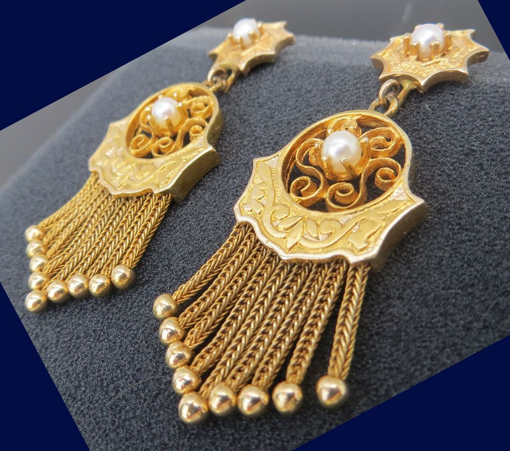 Lady's Victorian 14K Tassel & Pearl Earrings Lady's Victorian 14K Tassel & Pearl Earrings