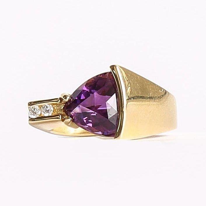 Lady's 18K Custom Trillion Cut Amethyst & Diamond Ring Lady's 18K Custom Trillion Cut Amethyst & Diamond Ring