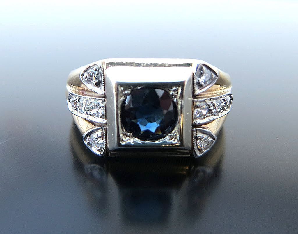 Gent's Handsome Vintage 14K Sapphire & Diamond Ring Gent's Handsome Vintage 14K Sapphire & Diamond Ring