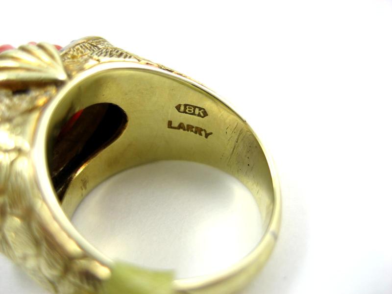 Vintage Art Deco Lady's 18k Carved Coral & Diamond Ring Vintage Art Deco Lady's 18k Carved Coral & Diamond Ring