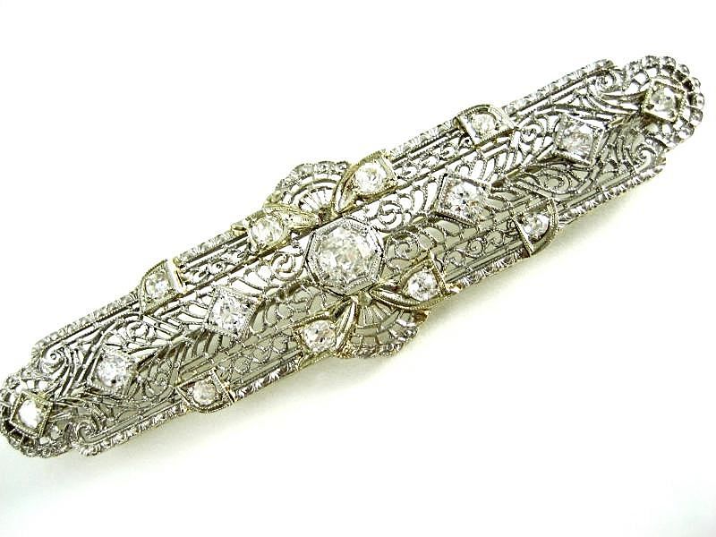 Vintage Lady's 14k White Gold Diamond Bar Brooch Vintage Lady's 14k White Gold Diamond Bar Brooch