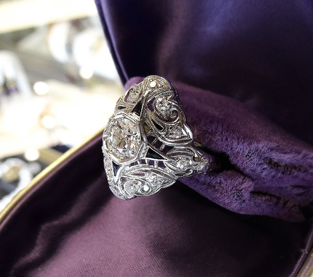 Lady's Art Deco 18K Diamond & Sapphire Ring Lady's Art Deco 18K Diamond & Sapphire Ring