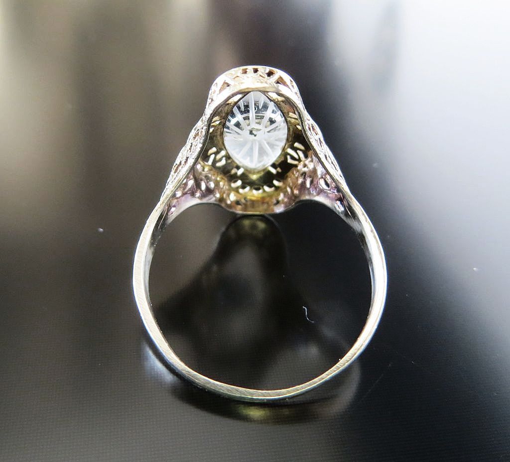Lady's 14K Art Deco Filigree Diamond & Crystal Ring Lady's 14K Art Deco Filigree Diamond & Crystal Ring