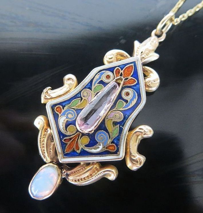 Lady's Circa 1890 14K Russian Enameled Opal Pendant Lady's Circa 1890 14K Russian Enameled Opal Pendant