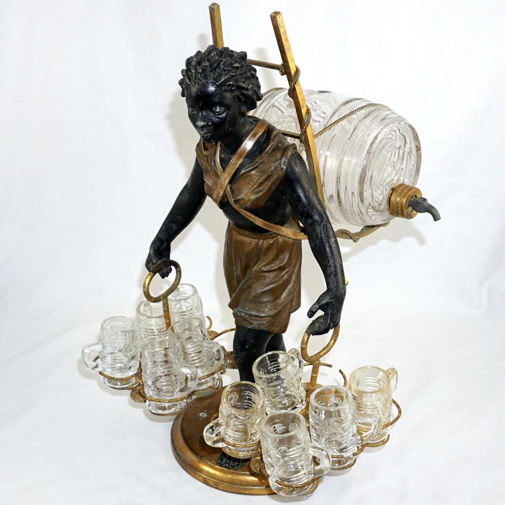 Antique French Liquor Service Caddy 14.5" Blackamoor Tantalus Glass Decanter eBay