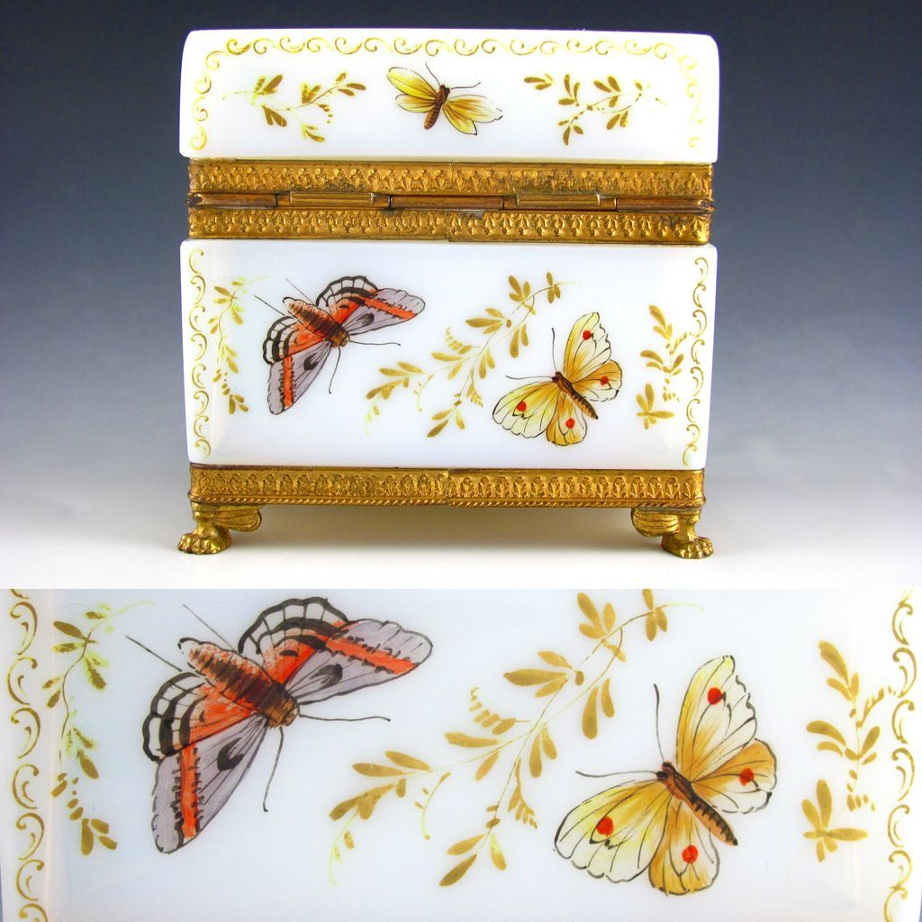 French Bulle de Savon Opaline Glass Enamel Gilt Bronze Jewelry Casket