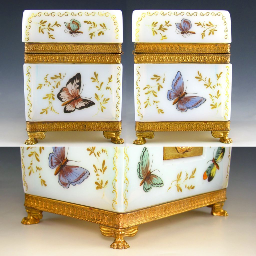 French Bulle de Savon Opaline Glass Enamel Gilt Bronze Jewelry Casket