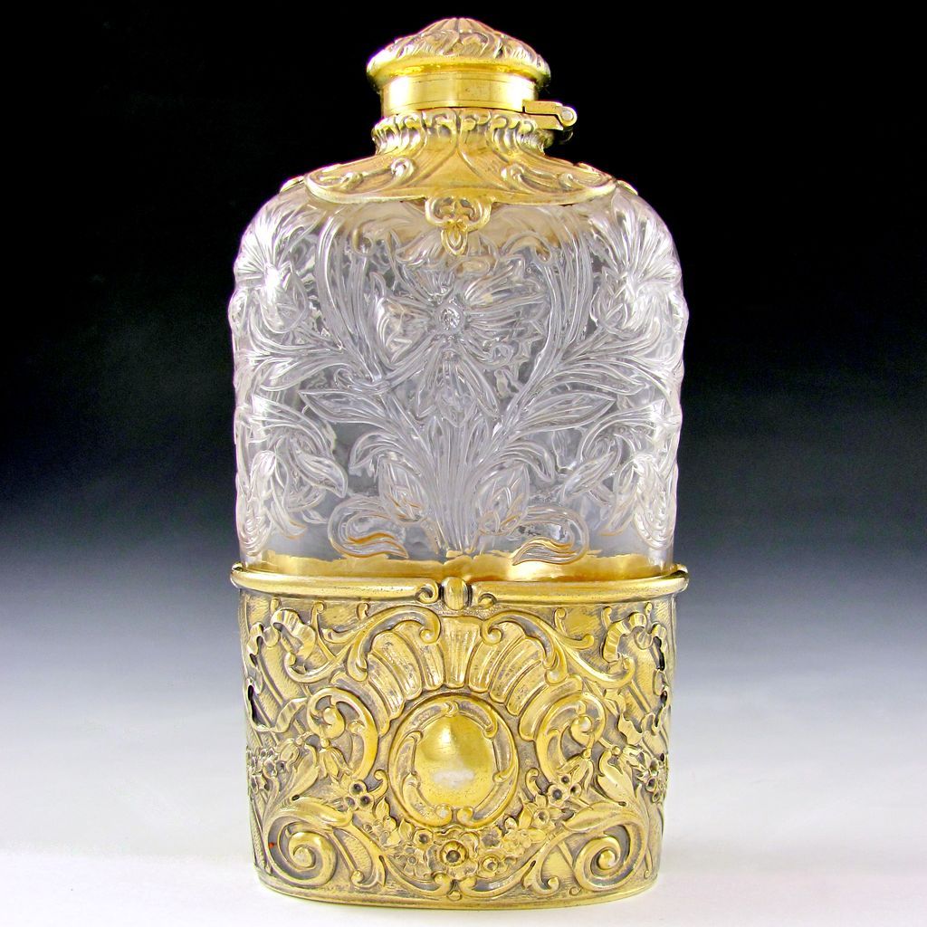 Antique Art Nouveau GORHAM Sterling Silver Glass Liquor Whiskey Hip Flask Bottle eBay