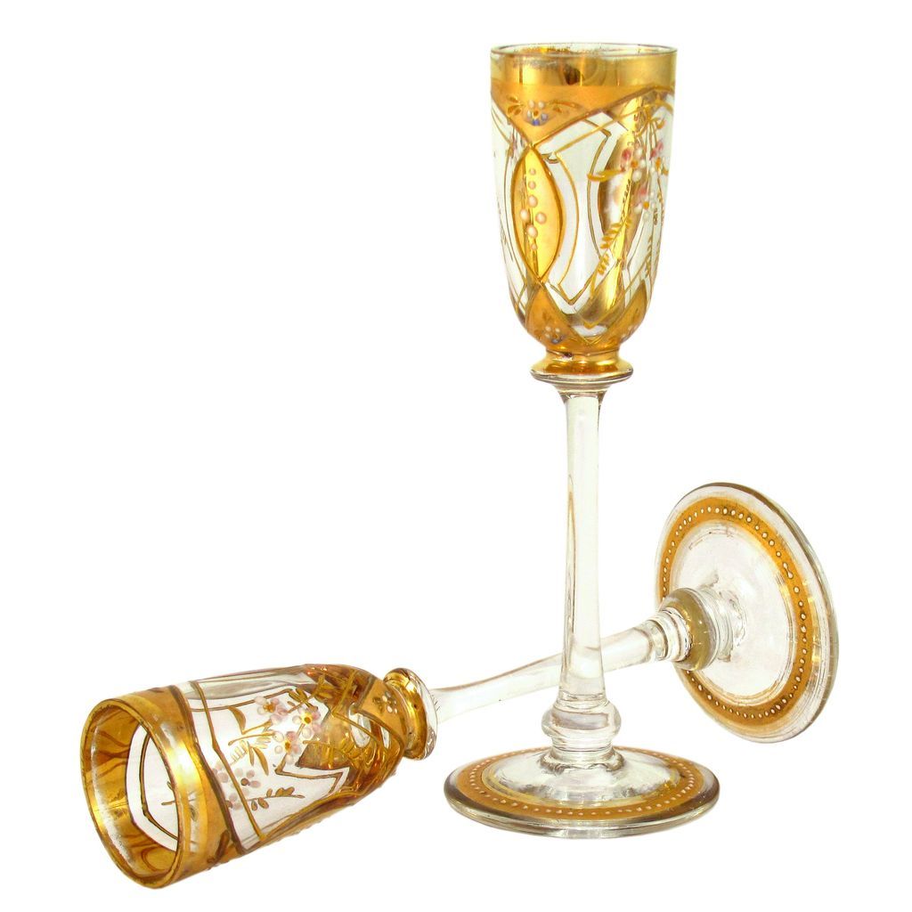 Antique Bohemian Raised Enamel Gold Gilt Glass Liquor Service Decanter Cordials Ebay