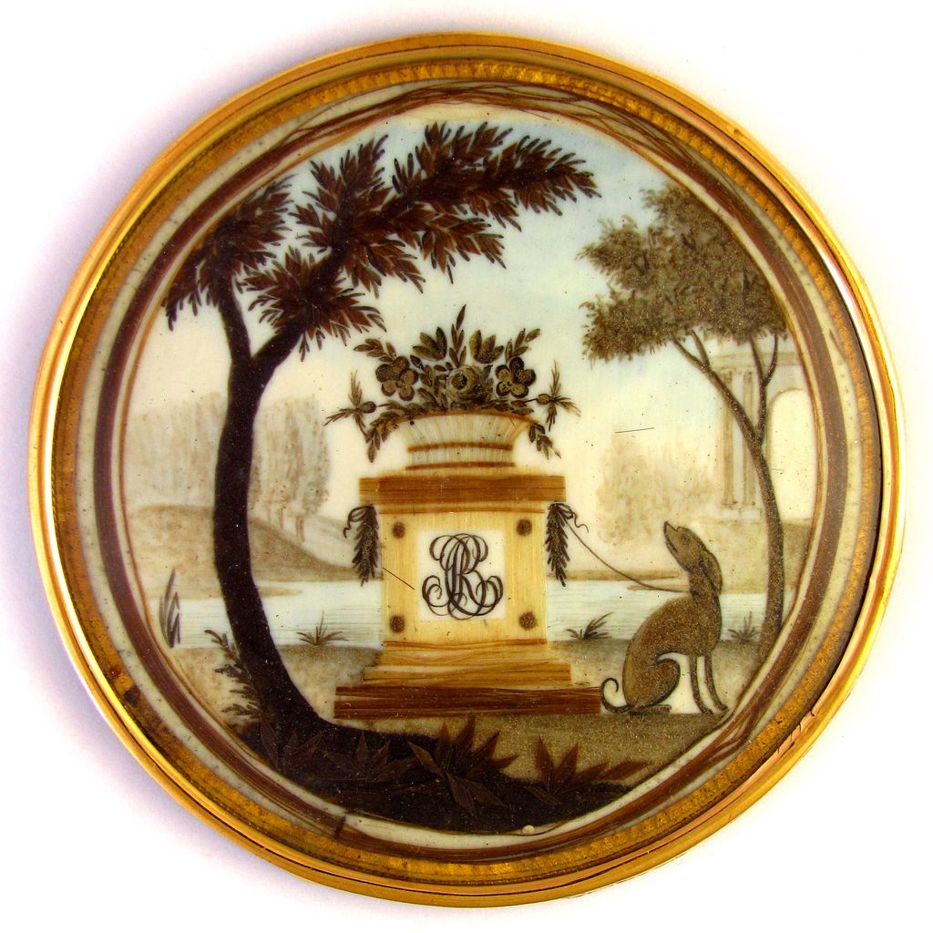 Antique French Hair Art Hairwork Mourning Memento Miniature Portrait