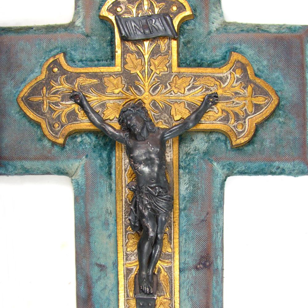 Ornate Large Antique French Napoleon III Crucifix, Cross, Wall Hanging