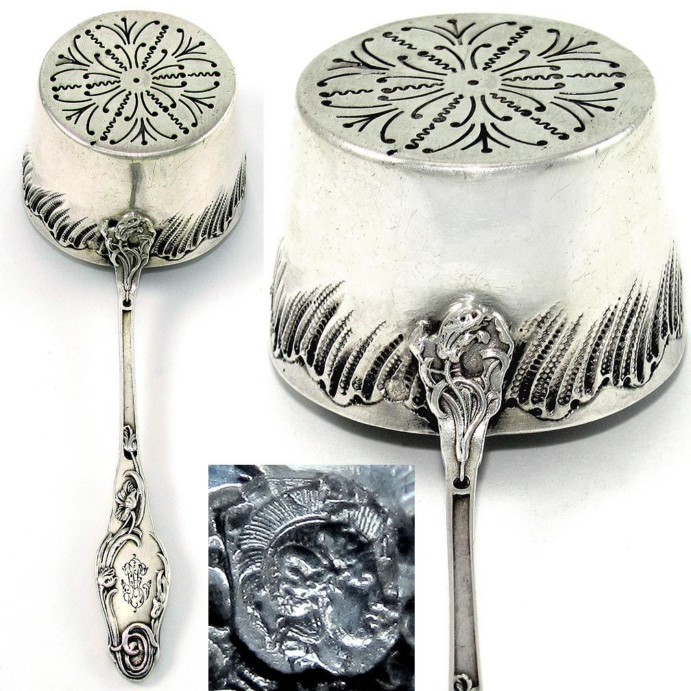 Antique French Sterling Silver Art Nouveau Tea Strainer Antique French Sterling Silver Art Nouveau Tea Strainer