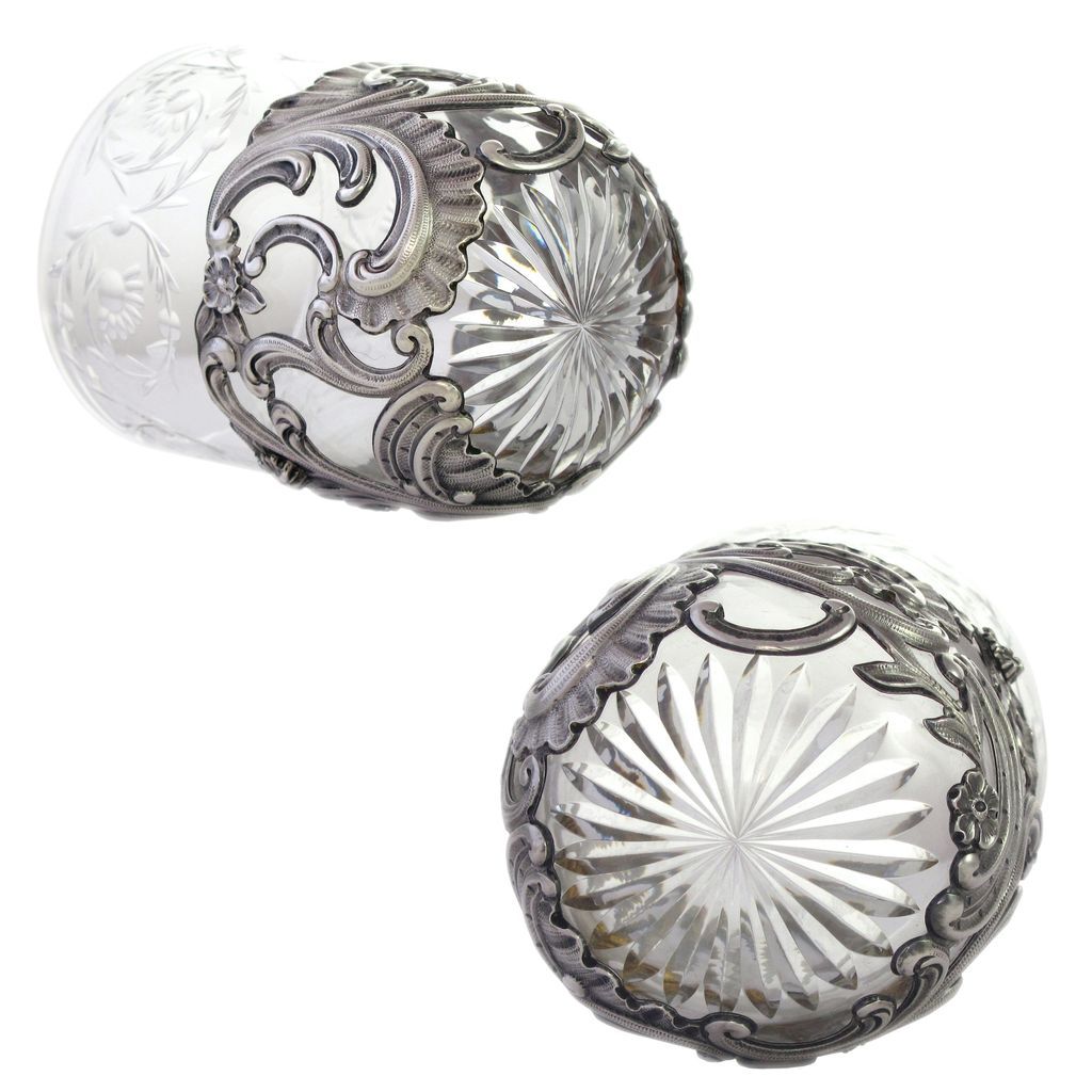 Antique French Sterling Silver Cut Crystal Bedside Carafe Decanter Set