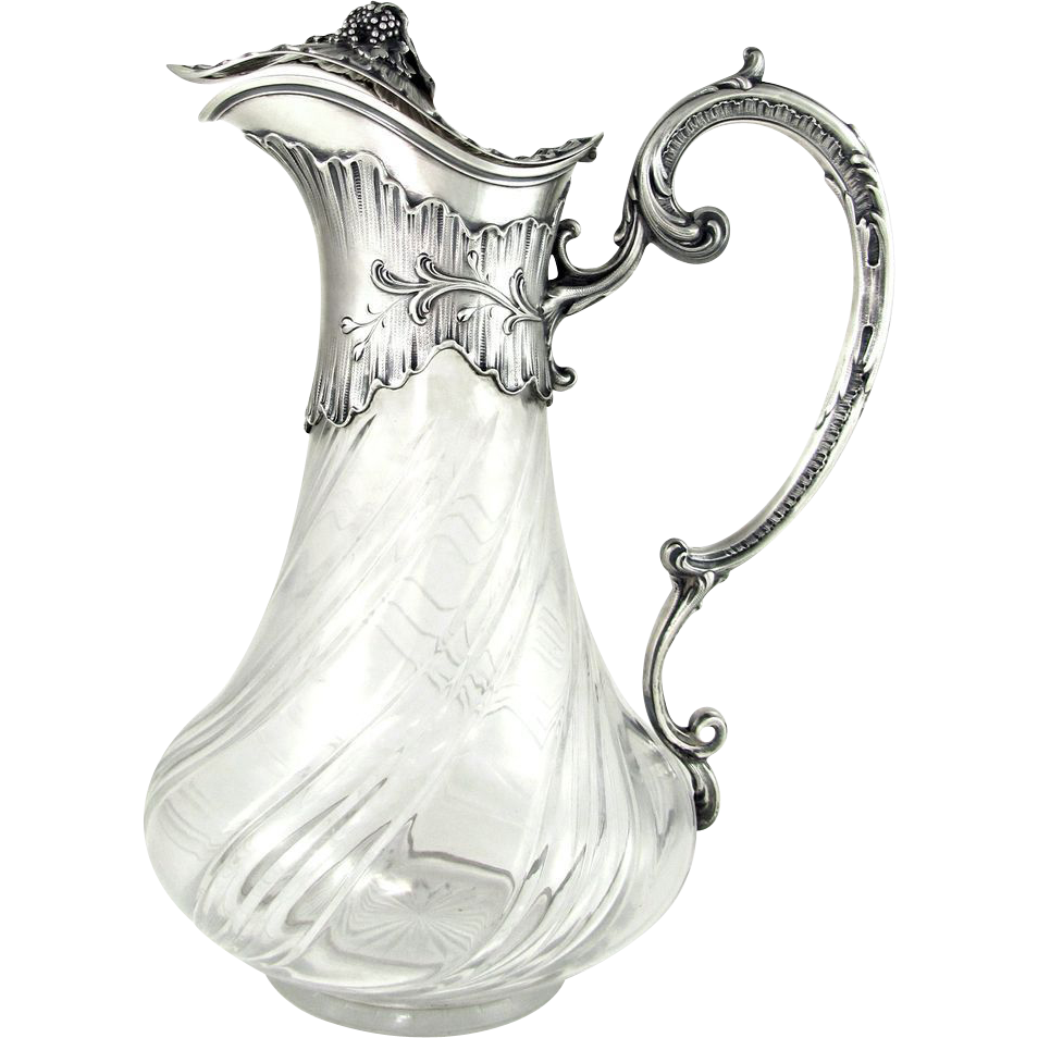 Tall Antique French Sterling Silver Cut Crystal Claret Jug, Ewer Decanter eBay
