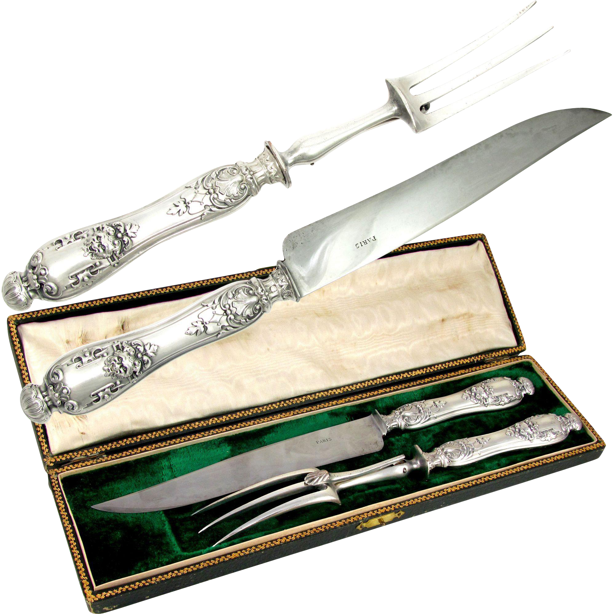 Meat carving knife and fork set