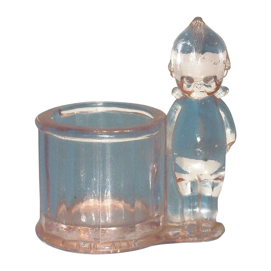 Clear Glass Kewpie Candy Holder/Container - Marked Clear Glass Kewpie Candy Holder/Container - Marked