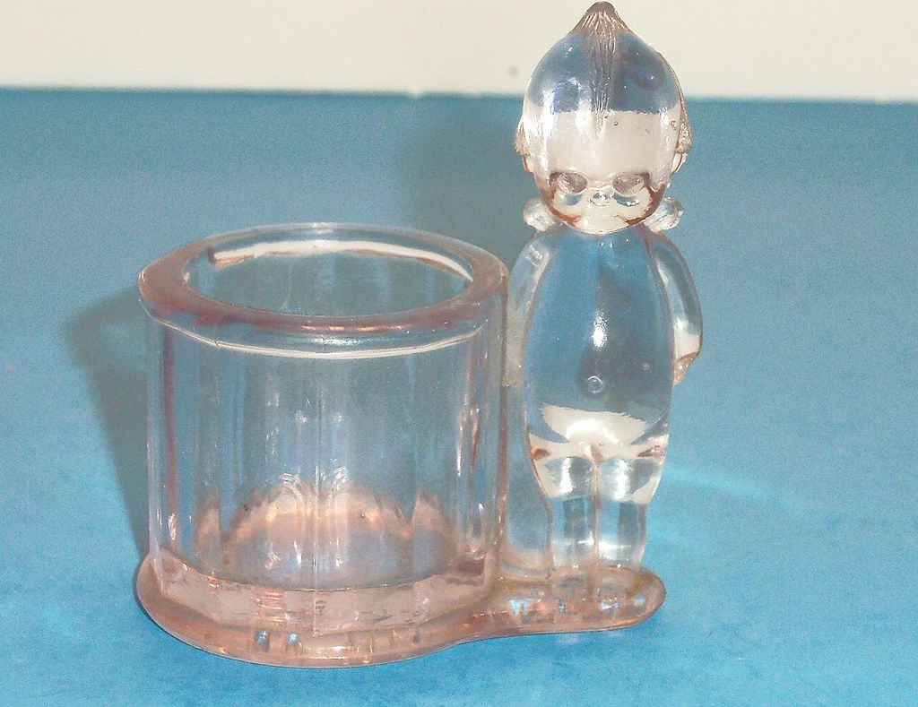 Clear Glass Kewpie Candy Holder/Container - Marked Clear Glass Kewpie Candy Holder/Container - Marked