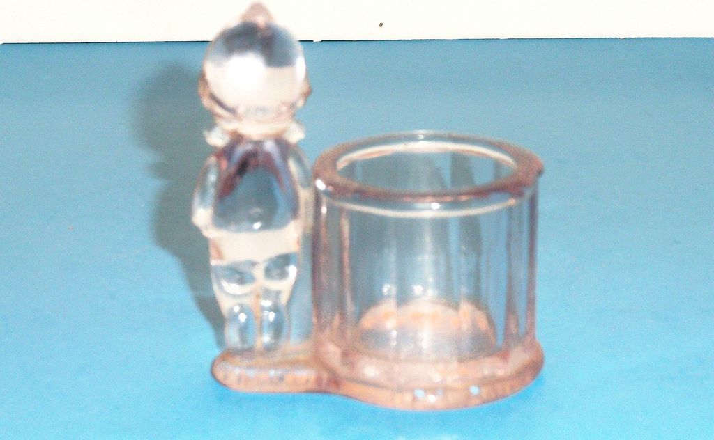 Clear Glass Kewpie Candy Holder/Container - Marked Clear Glass Kewpie Candy Holder/Container - Marked