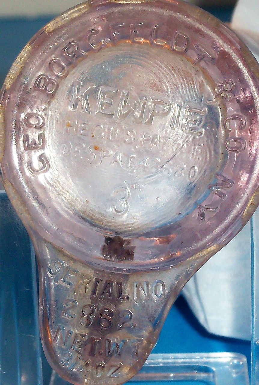 Clear Glass Kewpie Candy Holder/Container - Marked Clear Glass Kewpie Candy Holder/Container - Marked