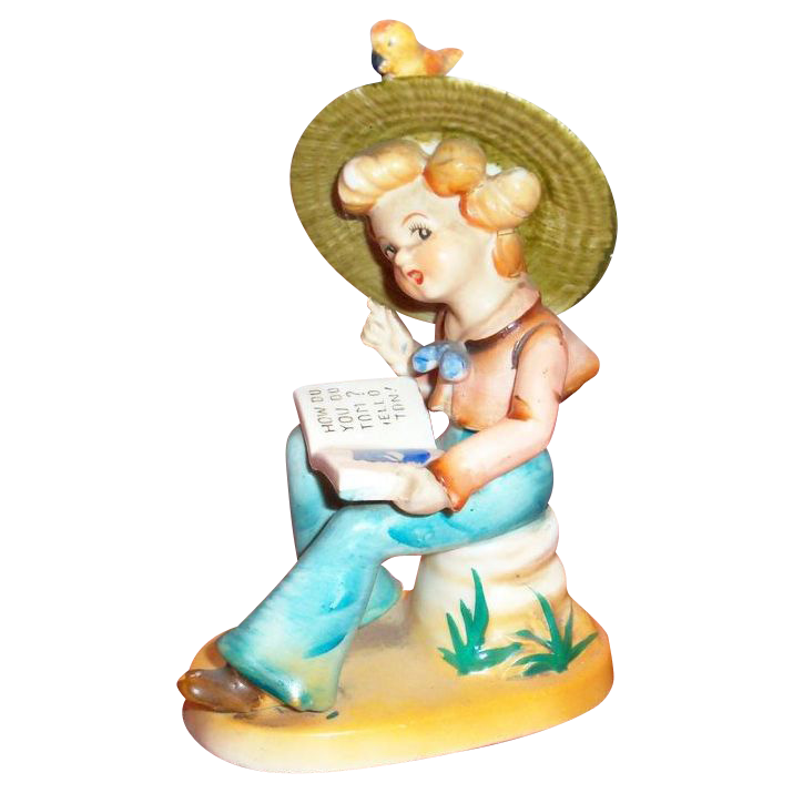 Big Bonnet Lady Hand Painted Porcelain Hummel-Like Figurine - Marked Big Bonnet Lady Hand Painted Porcelain Hummel-Like Figurine - Marked