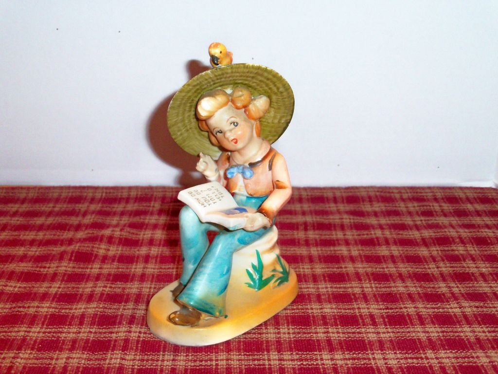 Big Bonnet Lady Hand Painted Porcelain Hummel-Like Figurine - Marked Big Bonnet Lady Hand Painted Porcelain Hummel-Like Figurine - Marked
