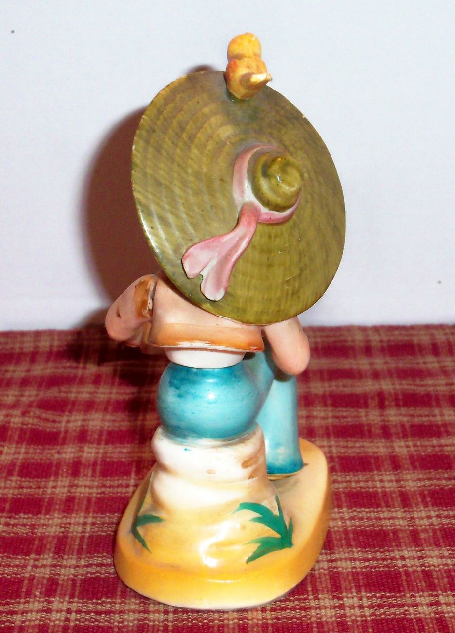 Big Bonnet Lady Hand Painted Porcelain Hummel-Like Figurine - Marked Big Bonnet Lady Hand Painted Porcelain Hummel-Like Figurine - Marked