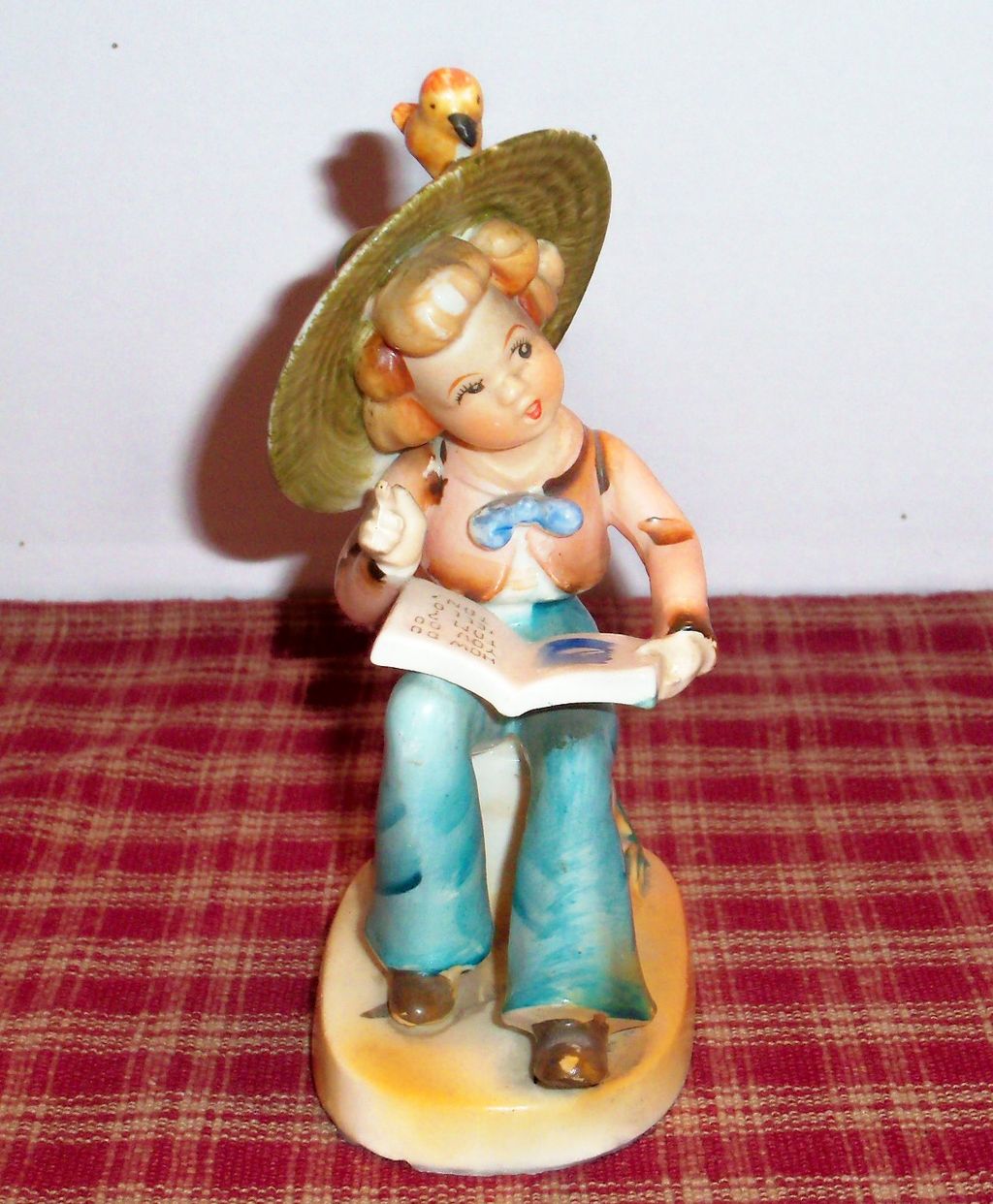 Big Bonnet Lady Hand Painted Porcelain Hummel-Like Figurine - Marked Big Bonnet Lady Hand Painted Porcelain Hummel-Like Figurine - Marked