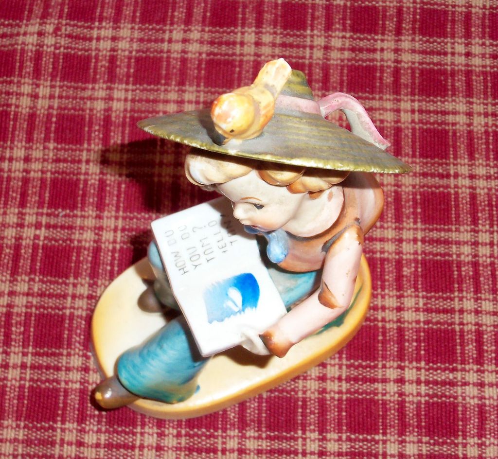 Big Bonnet Lady Hand Painted Porcelain Hummel-Like Figurine - Marked Big Bonnet Lady Hand Painted Porcelain Hummel-Like Figurine - Marked