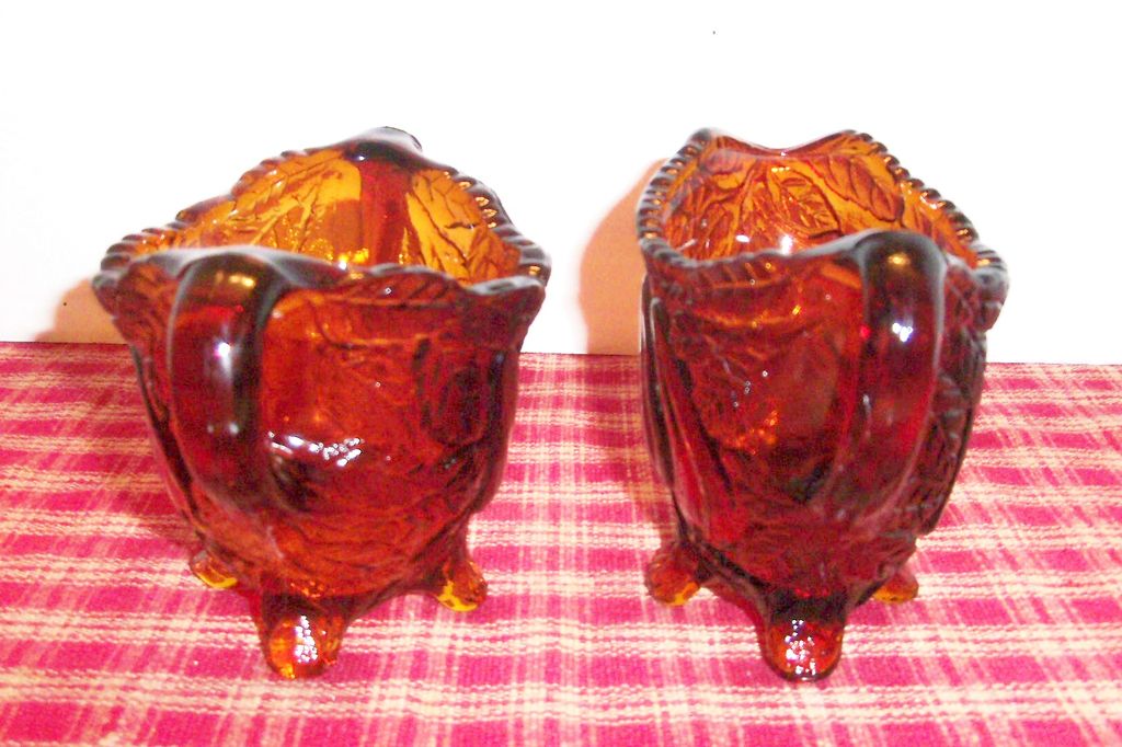 Tiara Dark Amber Glass Sweet Pear Sugar & Creamer Tiara Dark Amber Glass Sweet Pear Sugar & Creamer
