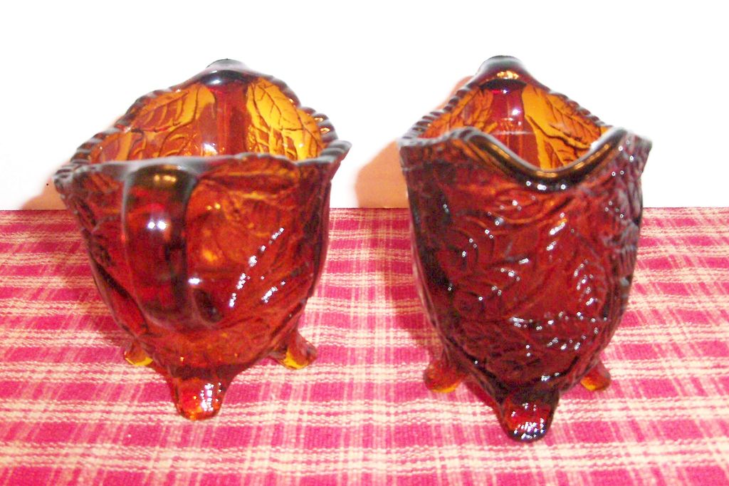 Tiara Dark Amber Glass Sweet Pear Sugar & Creamer Tiara Dark Amber Glass Sweet Pear Sugar & Creamer