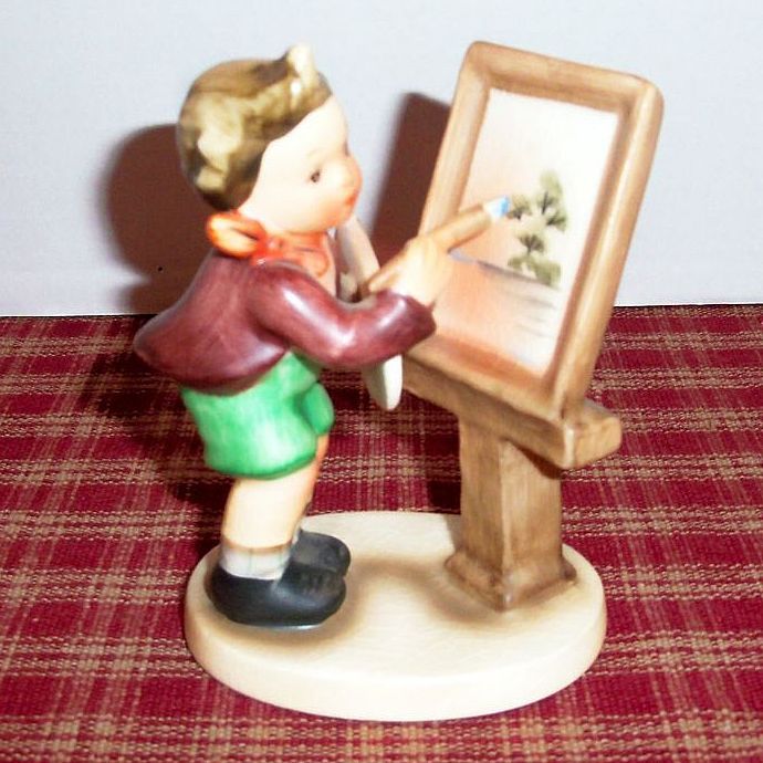 Hummel-Like Hand Painted Porcelain "Painting" Figurine - Marked Hummel-Like Hand Painted Porcelain "Painting" Figurine - Marked