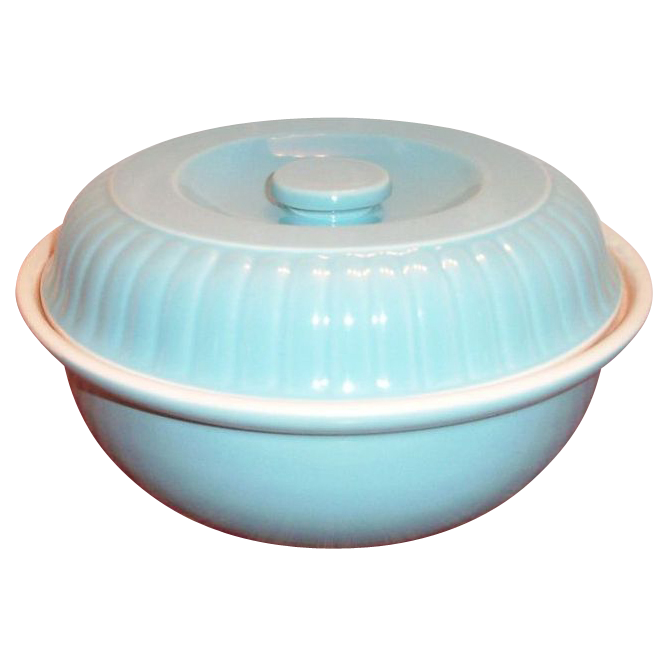 Hall China & Forman Family Products "Ribbed Buffet" Blue Stoneware Casserole - Marked Hall China & Forman Family Products "Ribbed Buffet" Blue Stoneware Casserole - Marked