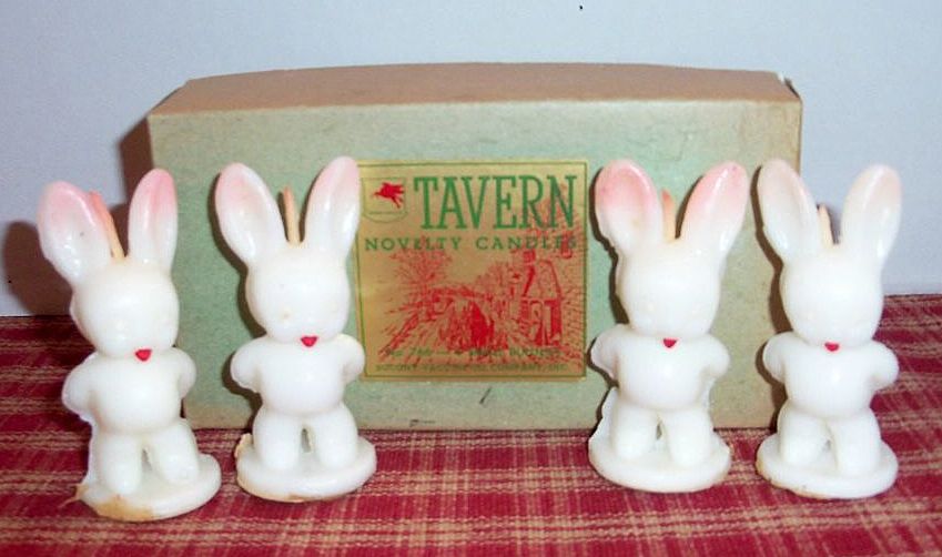 1930s Tavern Novelty Bunny Rabbit Candles (4) in Original Box Marked