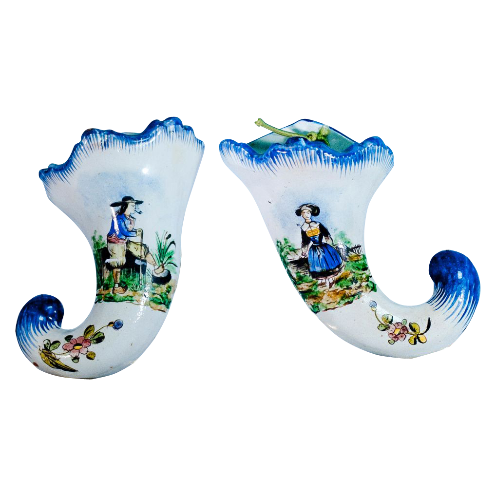 Pair of French Faience Wall Pockets Pair of French Faience Wall Pockets