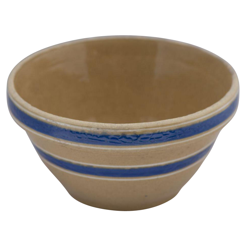 Vintage Yellow Ware Bowl Blue and White Banding Vintage Yellow Ware Bowl Blue and White Banding