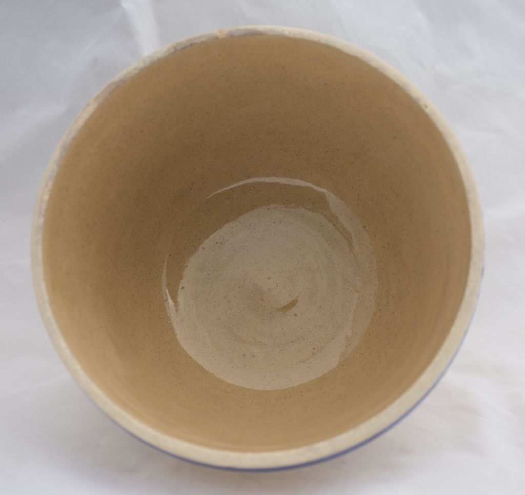 Vintage Yellow Ware Bowl Blue and White Banding Vintage Yellow Ware Bowl Blue and White Banding