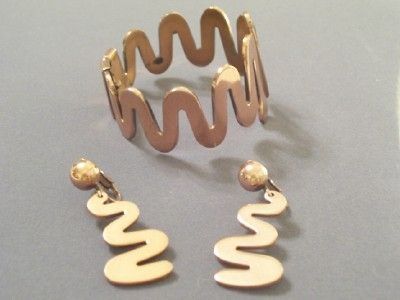Rare Vintage RENOIR Copper CLEOPATRA Modernist Snake Hinged Bracelet & Clip Earrings Set Rare Vintage RENOIR Copper CLEOPATRA Modernist Snake Hinged Bracelet & Clip Earrings Set