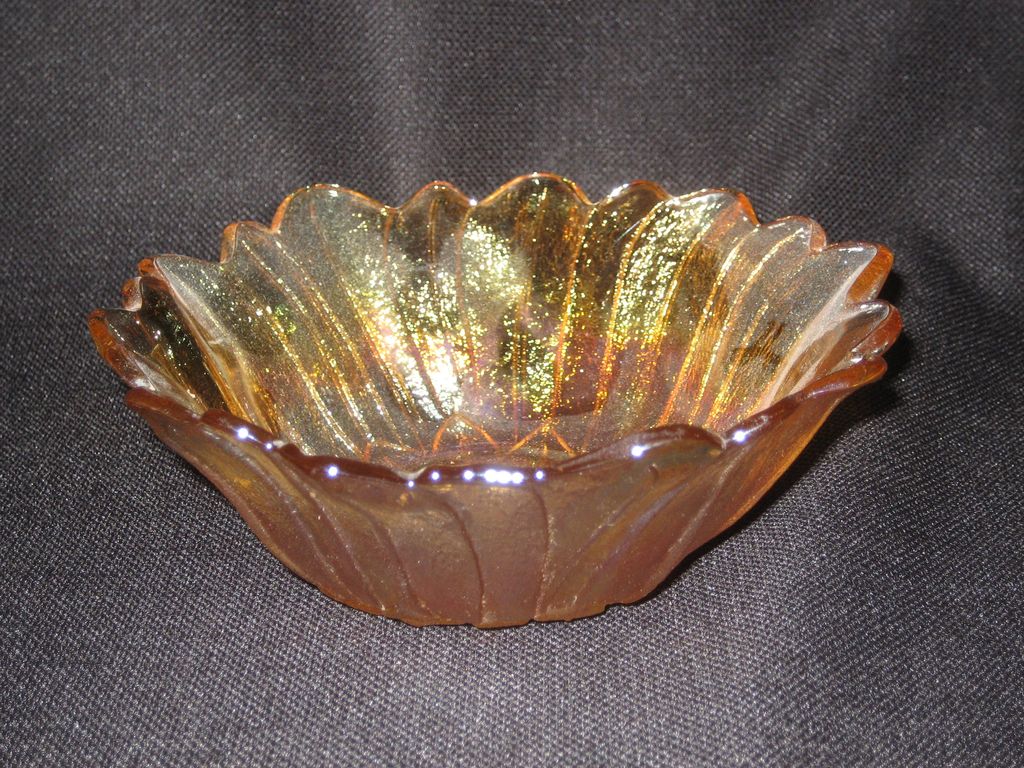 Indiana Glass Amber Carnival Lily Pons Bowl or Nappy Indiana Glass Amber Carnival Lily Pons Bowl or Nappy
