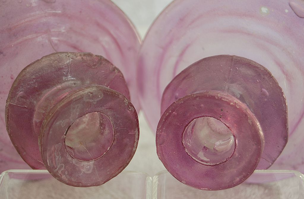 Consolidated Catalonian Candlesticks, Pair, Amethyst, Ca. 1927 Consolidated Catalonian Candlesticks, Pair, Amethyst, Ca. 1927