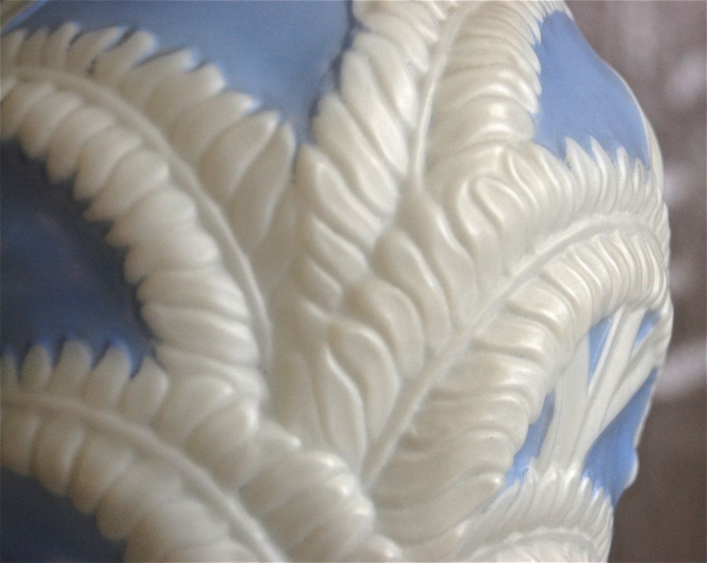 Phoenix Glass Sculptured Artware Fern Vase, Periwinkle, w/Label Phoenix Glass Sculptured Artware Fern Vase, Periwinkle, w/Label