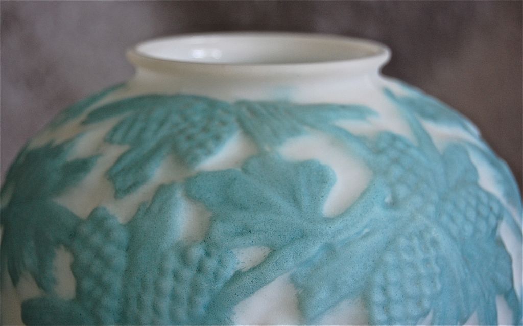 Consolidated Martele' Pine Cone Vase, Aqua, Ca. 1926 Consolidated Martele' Pine Cone Vase, Aqua, Ca. 1926