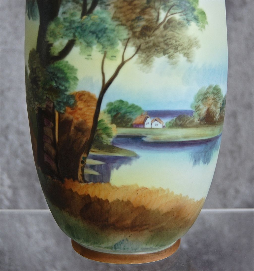 Spectacular 10" Noritake Nippon Matte Painted Scenic Vase, Ca. 1910 Spectacular 10" Noritake Nippon Matte Painted Scenic Vase, Ca. 1910